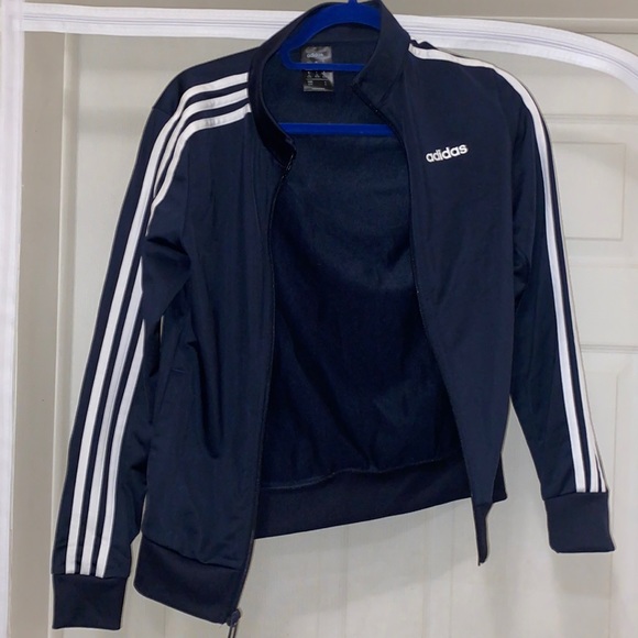adidas Jackets & Blazers - adidas Navy Blue Track Jacket with White Stripes